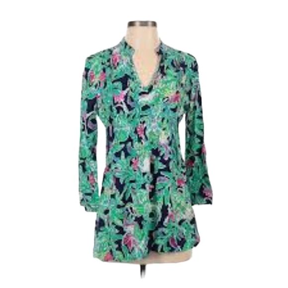 Lilly Pulizer Green Floral Print Top Sz Xsmall - Picture 1 of 8